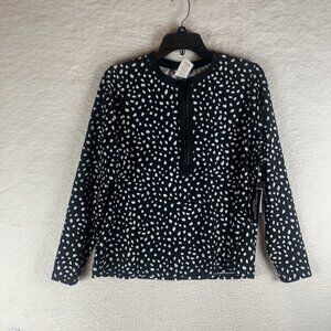 Island Escape Rash Guard Women's 1X Black White Polka Dot Stretch Half-Zip S9472